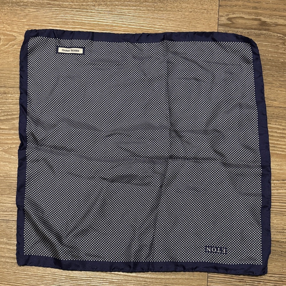 Harry Rosen Eton Classic Navy and White Silk Pocket Square